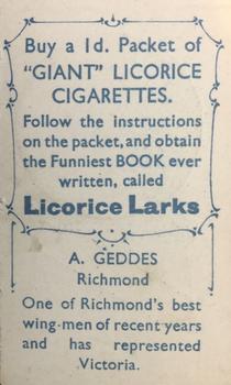 1933 Giant Brand Australian Licorice League and Association Footballers #NNO Allan Geddes Back